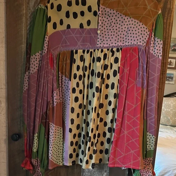 Anthropologie Patchwork Long-Sleeve Women's Top in Warm Multicolor - Picture 5 of 5